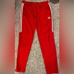 Adidas Red and White Sweatpants with Signature Stripes